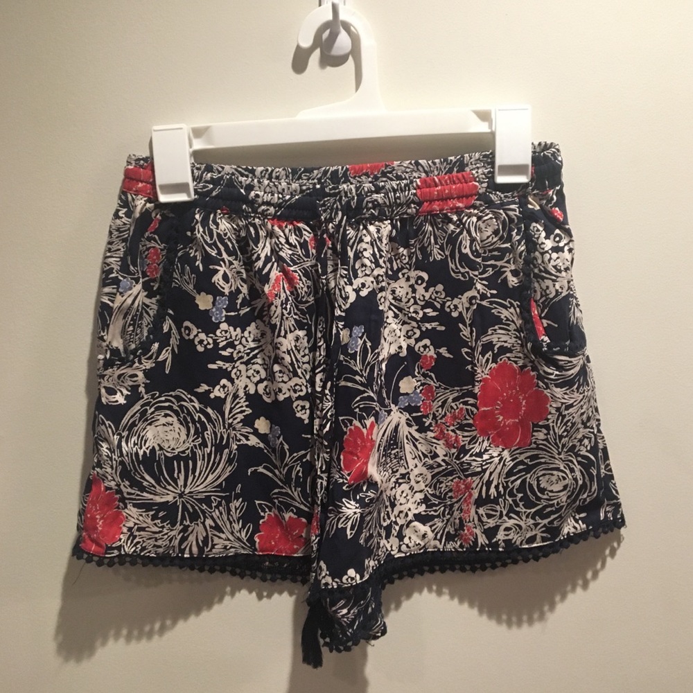 Navy and Pink Floral Flowy Shorts